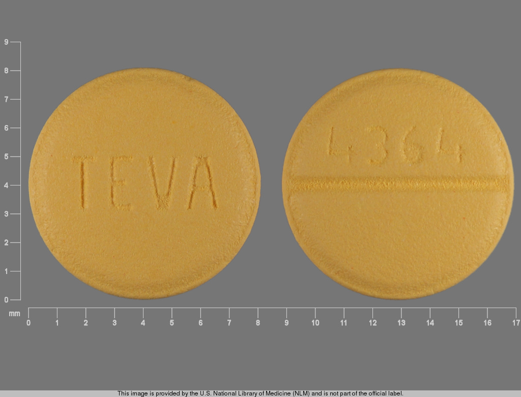 Yellow Round pill with imprint 4364;TEVA — Labetalol hydrochloride 100 mg (view 2)