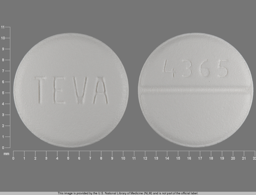 White Round pill with imprint 4365;TEVA — Labetalol hydrochloride 200 mg (view 2)