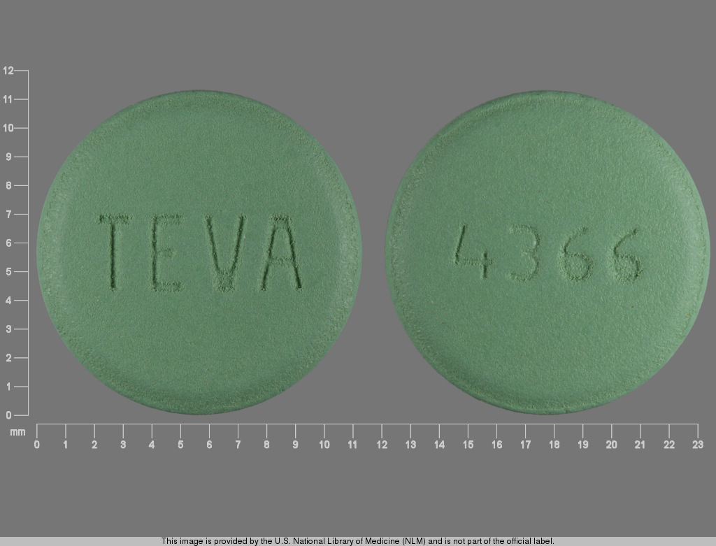 Green Round pill with imprint 4366;TEVA — Labetalol hydrochloride 300 mg (view 2)