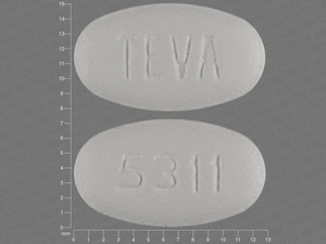 White Oval pill with imprint TEVA;5311 — Ciprofloxacin Ciprofloxacin hydrochloride 250 mg; (view 2)