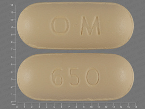 Yellow Oval pill with imprint O;M;650 — Acetaminophen/tramadol hydrochloride 325 mg/37.5 mg (view 2)