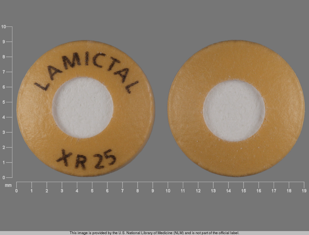 Yellow Round pill with imprint LAMICTAL;XR;25 — Lamictal Lamotrigine 25 mg; (view 3)