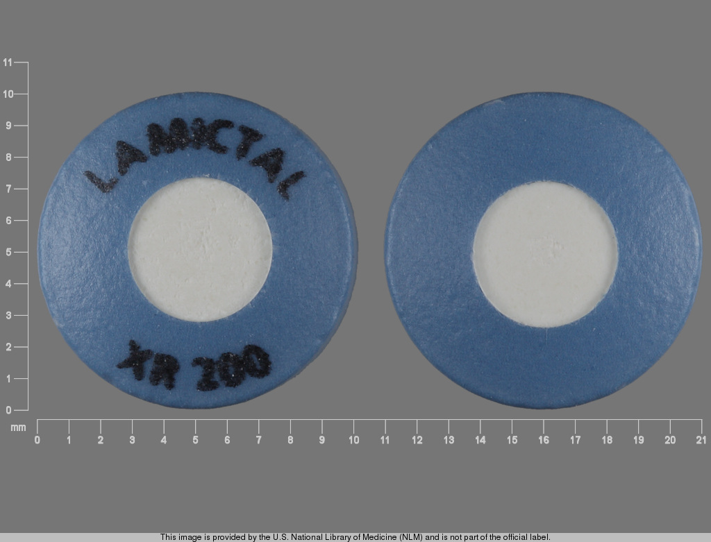 Blue Round pill with imprint LAMICTAL;XR;200 — Lamictal Lamotrigine 200 mg; (view 2)