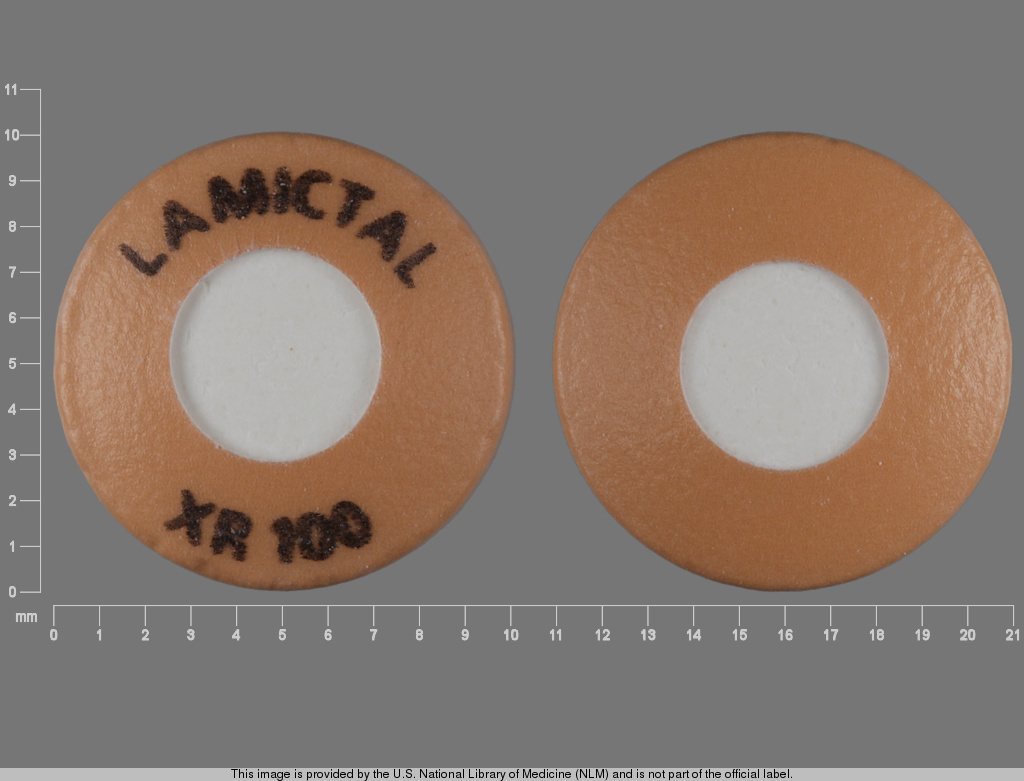 Orange Round pill with imprint LAMICTAL;XR;100 — Lamictal Lamotrigine 100 mg; (view 3)