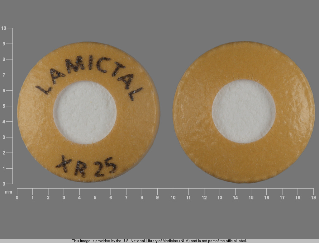 Yellow Round pill with imprint LAMICTAL;XR;25 — Lamictal Lamotrigine 25 mg; (view 2)