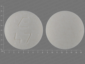 White Round pill with imprint E;47 — Fosinopril sodium Fosinopril sodium 40 mg; (view 3)
