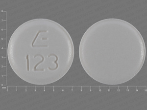 White Round pill with imprint E;123 — Cilostazol Cilostazol 50 mg; (view 2)