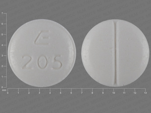 White Round pill with imprint E;205 — Methimazole Methimazole 5 mg; (view 3)