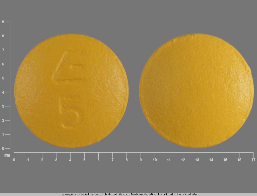 Yellow Round pill with imprint E;5 — Benazepril hydrochloride 5 mg (view 2)