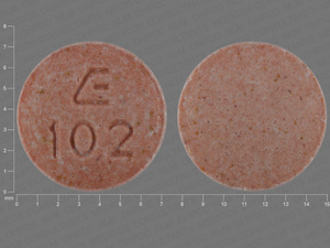 Orange Oval pill with imprint E;102 — Lisinopril 20 mg (view 2)