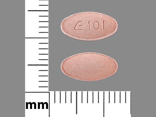 Pink Oval pill with imprint E101 — Lisinopril Lisinopril 10 mg; (view 8)