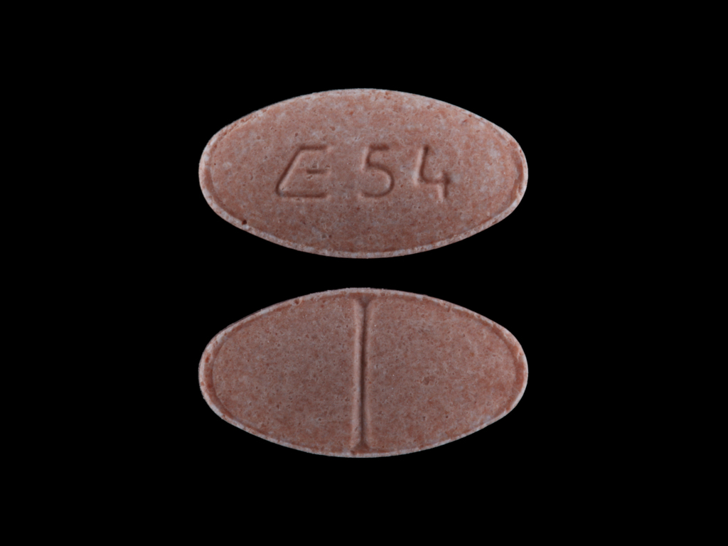 Pink Oval pill with imprint E54 — Lisinopril Lisinopril 5 mg; (view 2)
