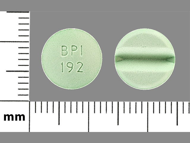 Green Round pill with imprint BPI;192 — Isordil Isosorbide dinitrate 40 mg; (view 2)