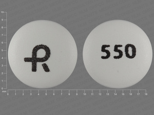 White Round pill with imprint R;550 — Diclofenac sodium Diclofenac sodium 50 mg; (view 2)