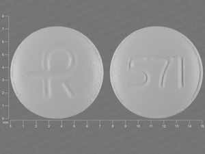 White Round pill with imprint R;571 — Indapamide Indapamide 2.5 mg; (view 2)