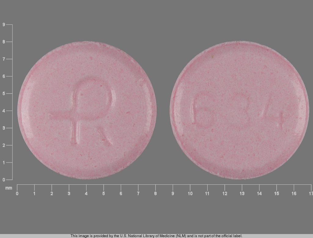 Pink Round pill with imprint 634 — Lovastatin Lovastatin 20 mg; (view 3)