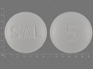 White Round pill with imprint SAL;5 — Pilocarpine hydrochloride Pilocarpine hydrochloride 5 mg; (view 3)