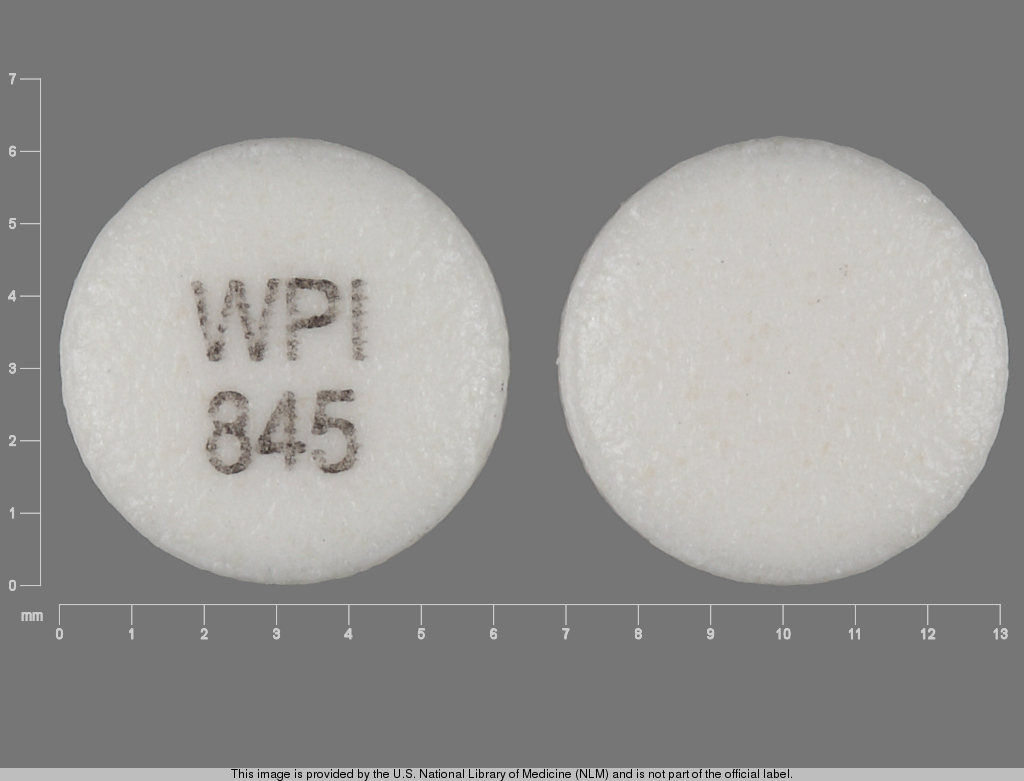 White Round pill with imprint WPI;845 — Glipizide Glipizide 10 mg; (view 2)