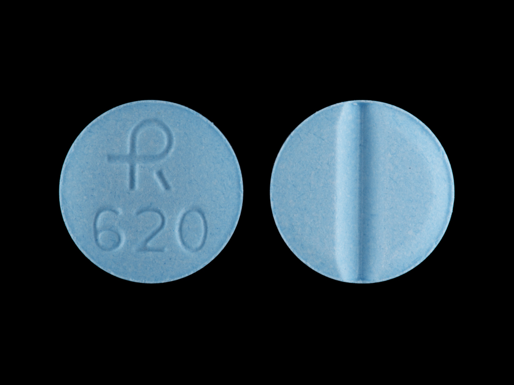 Blue Round pill with imprint R;620 — Isosorbide mononitrate 20 mg (view 2)