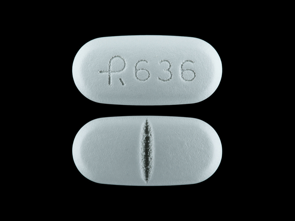 Green Oval pill with imprint R;636 — Gabapentin 600 mg (view 2)