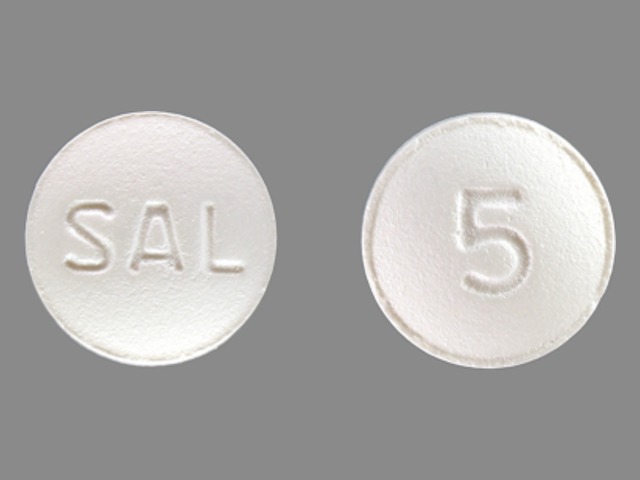 White Round pill with imprint SAL;5 — Pilocarpine hydrochloride Pilocarpine hydrochloride 5 mg; (view 2)