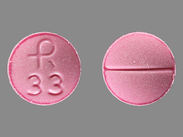 Pink Round pill with imprint R;33 — Clonazepam Clonazepam 0.5 mg; (view 2)