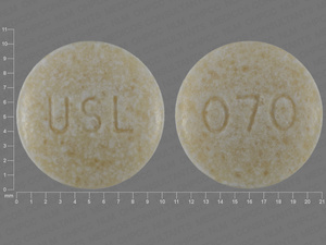 Yellow Round pill with imprint USL;070 — Potassium citrate Potassium citrate 5 meq; (view 2)