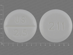 White Round pill with imprint US;2;5;211 — Midodrine hydrochloride Midodrine hydrochloride 2.5 mg; (view 2)