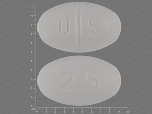 White Oval pill with imprint U;S;2;5 — Oxandrolone Oxandrolone 2.5 mg; (view 2)