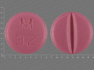Pink Round pill with imprint M;32 — Metoprolol tartrate Metoprolol tartrate 50 mg; (view 16)