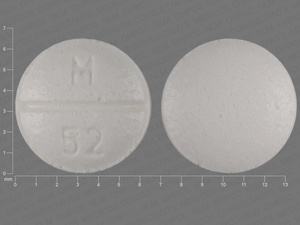 White Round pill with imprint M;52 — Pindolol Pindolol 5 mg; (view 2)
