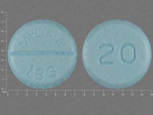 Blue Round pill with imprint MYLAN;183;20 — Propranolol hydrochloride Propranolol hydrochloride 20 mg; (view 3)