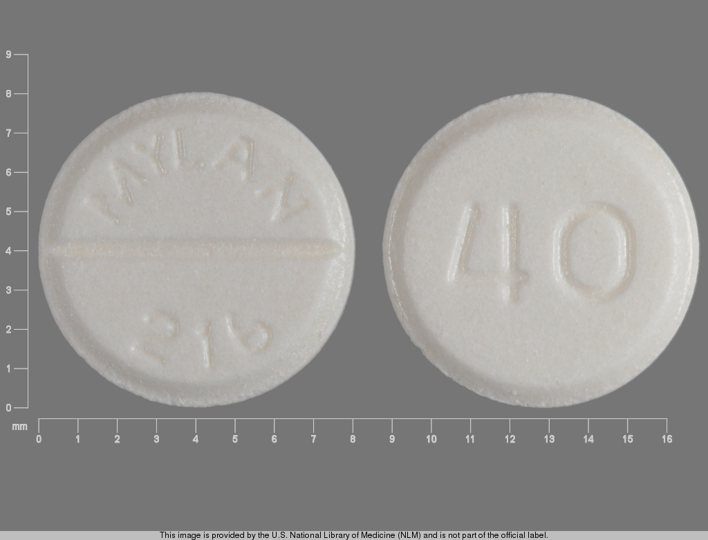 White Round pill with imprint MYLAN;216;40 — Furosemide Furosemide 40 mg; (view 3)
