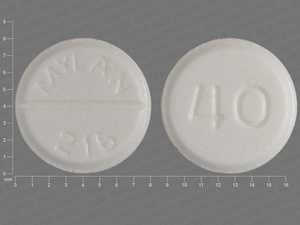 White Round pill with imprint MYLAN;216;40 — Furosemide Furosemide 40 mg; (view 2)