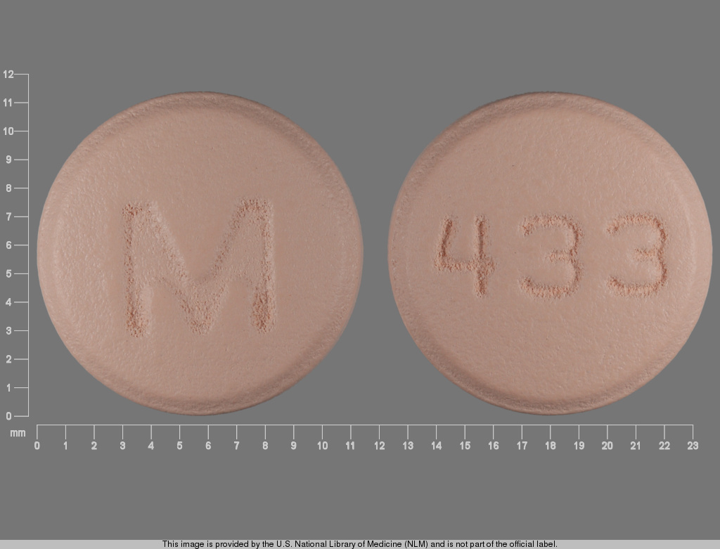 Pink Round pill with imprint M;433 — Bupropion hydrochloride Bupropion hydrochloride 75 mg; (view 2)