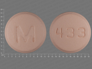 Pink Round pill with imprint M;433 — Bupropion hydrochloride Bupropion hydrochloride 75 mg; (view 3)