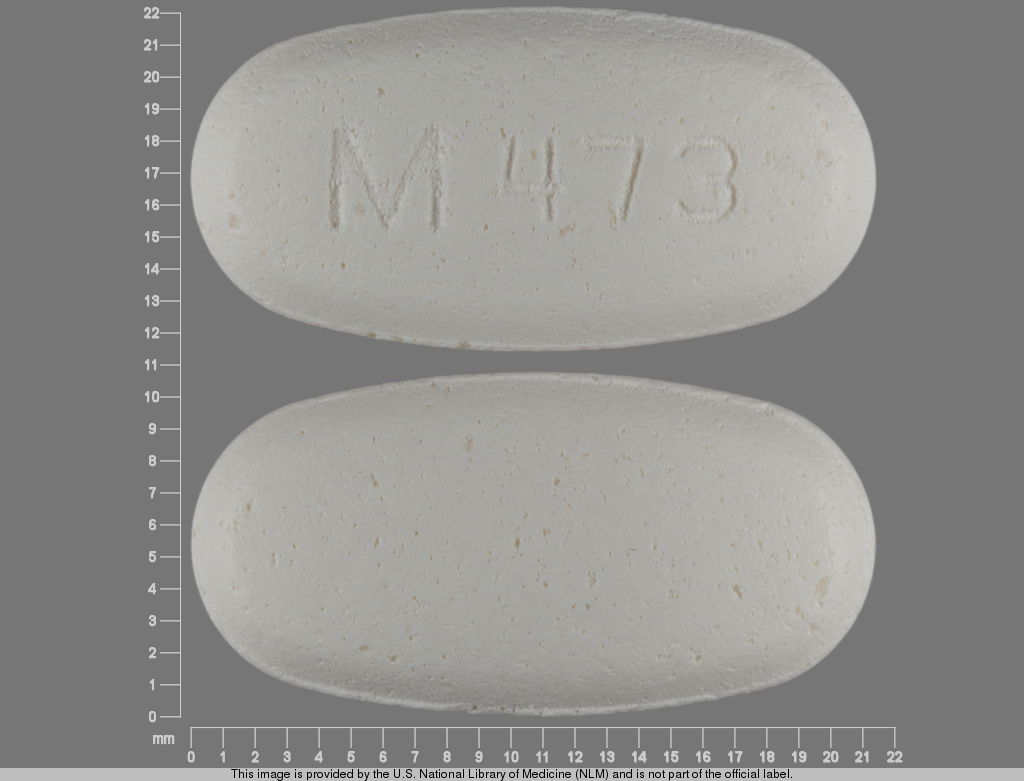 White Oval pill with imprint M;473 — Divalproex sodium 500 mg (view 3)