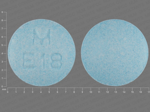 Blue Round pill with imprint M;E18 — Enalapril maleate Enalapril maleate 20 mg; (view 3)