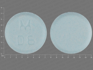Blue Round pill with imprint M;D6 — Dicyclomine hydrochloride Dicyclomine hydrochloride 20 mg; (view 2)