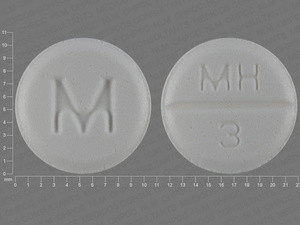 White Round pill with imprint MH;3;M — Midodrine hydrochloride Midodrine hydrochloride 10 mg; (view 2)
