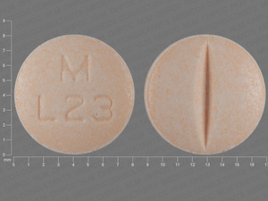Orange Round pill with imprint M;L23 — Lisinopril Lisinopril 5 mg; (view 2)