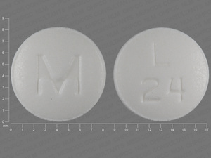 White Round pill with imprint L;24;M — Lisinopril Lisinopril 10 mg; (view 3)