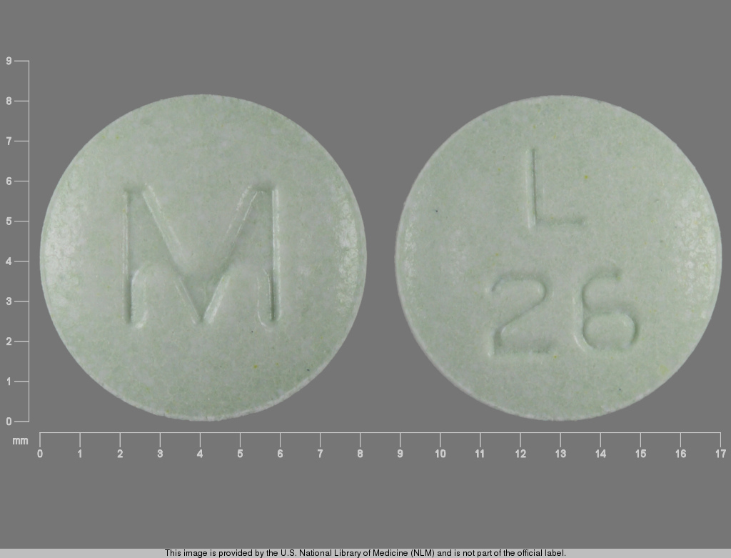 Green Round pill with imprint L;26;M — Lisinopril 40 mg (view 2)