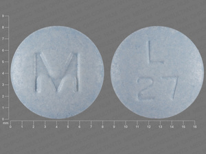 Blue Round pill with imprint L;27;M — Lisinopril Lisinopril 30 mg; (view 4)