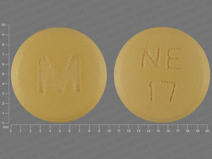 Yellow Round pill with imprint M;NE;17 — Nisoldipine Nisoldipine 17 mg; (view 2)