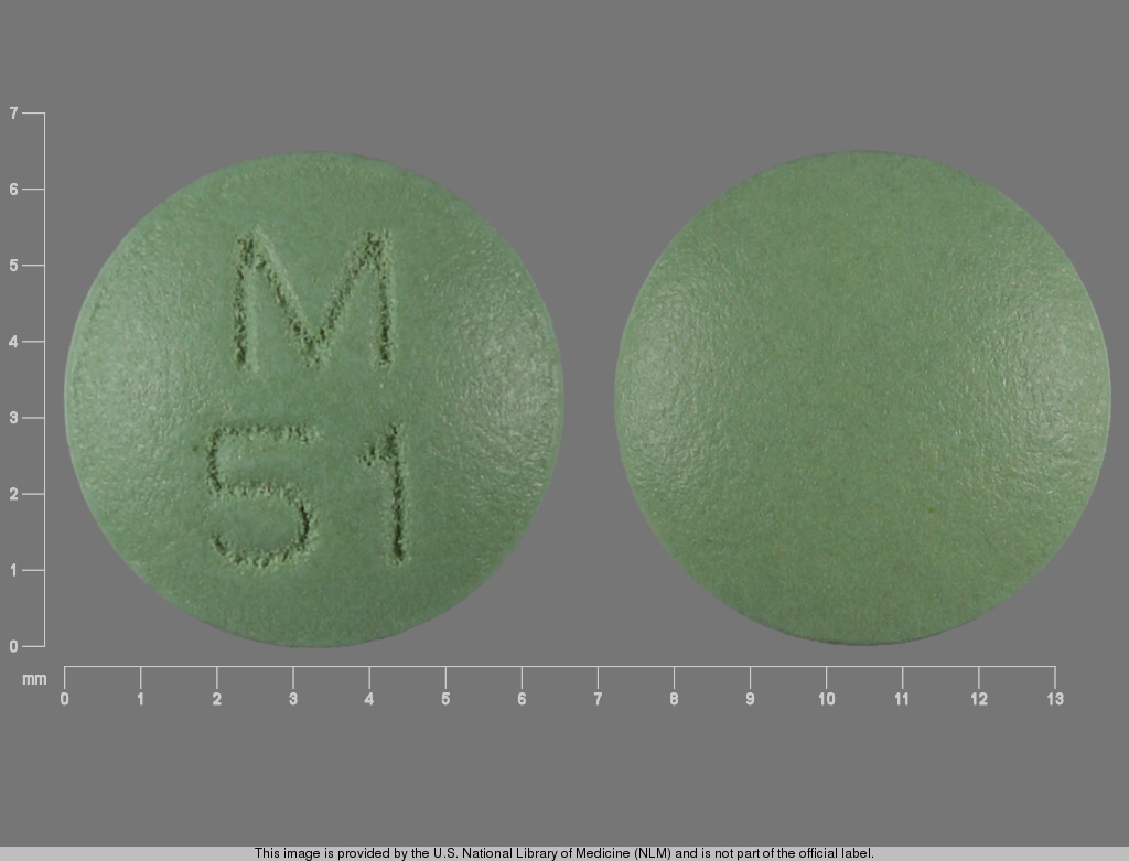 Green Round pill with imprint M;51 — Amitriptyline hydrochloride Amitriptyline hydrochloride 25 mg; (view 3)