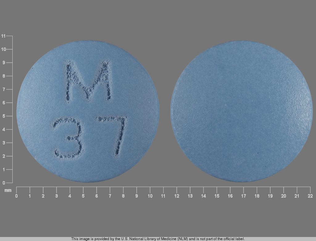 Blue Round pill with imprint M;37 — Amitriptyline hydrochloride 75 mg (view 4)