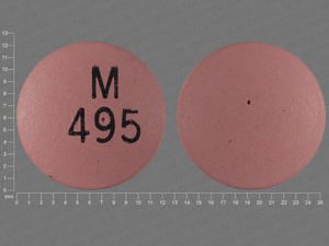 Pink Round pill with imprint M;495 — Nifedipine Nifedipine 90 mg; (view 2)