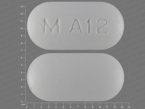White Oval pill with imprint M;A12 — Alendronic acid 70 mg (view 2)