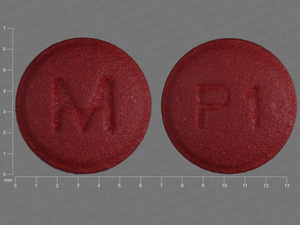 Red Round pill with imprint M;P1 — Prochlorperazine 5 mg (view 2)